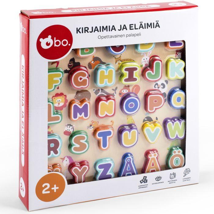 Actual product image bo. Educational wooden puzzle "Alphabet and animals" (In Finnish lang.)