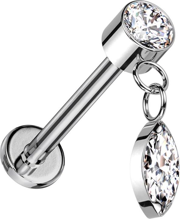 Produktbild Star Piercing Micro Labret Innengewinde silber Zylinder silber Kristalle silber Anhänger Ovaler Kristall silber (ohne Messing, Titan G23)