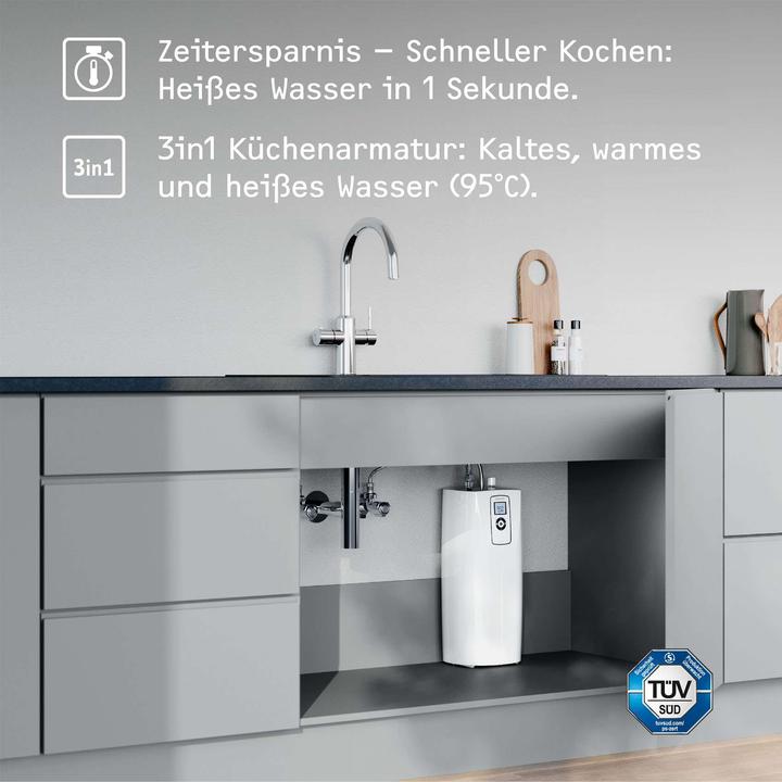 Produktbild Stiebel Eltron HOT 2.6 N Premium + 3in1 b (gebürstet), Heisswassergerät + Wasserhahn für die Küche, TÜV geprüft