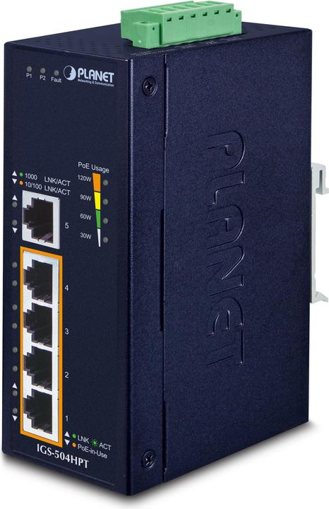 Planet Interruttore industriale a 4 porte IEEE 802.3af / 802.3at PoE Injector Alluminio in metallo (802.3af (PoE), 802,3at (PoE+), 30 W)
