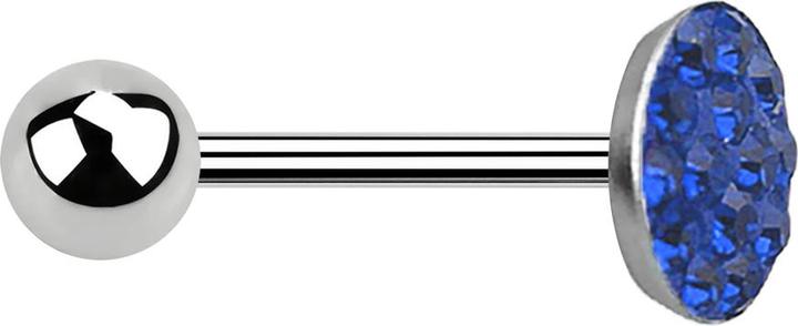 Actual product image Star Piercing Barbell silver with ball and disc crystal dark blue (Surgical steel 316L, without brass)