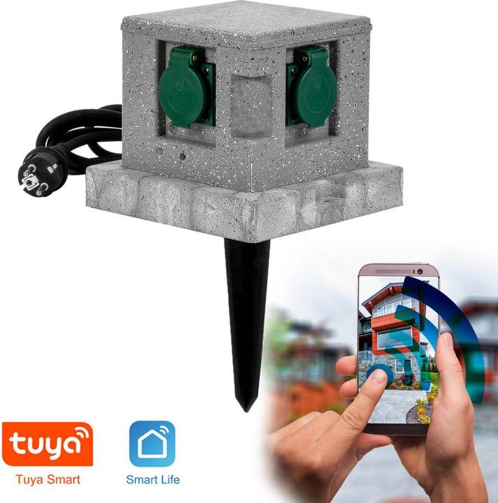 Actual product image Grafner Wifi Garden Socket Outdoor Socket Stone Look Square Tuya Smart Life