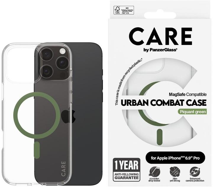 Produktbild PanzerGlass CARE by ® Flagship Case Transparent Urban Combat m. Grün MagSafe iPhone '24 6.9" Pro (Apple iPhone 16 Pro Max)