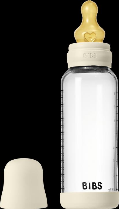 Bibs - Glass Baby Bottle Round Latex Medium Flow - Ivory - 240 ml (240 ml)