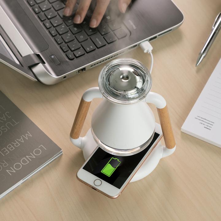 Immagine prodotto InnovaGoods Umidificatore, diffusore di aromi e caricatore wireless, Misvolt 3-in-1 (230 ml)