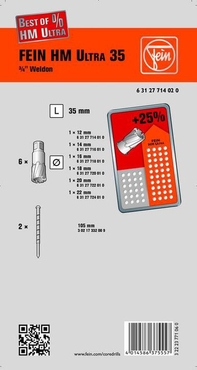 Energie-Label Fein Kernbohrer-Set 63127714020 1 S (12 mm, 16 mm, 18 mm, 20 mm, 22 mm, 14 mm)