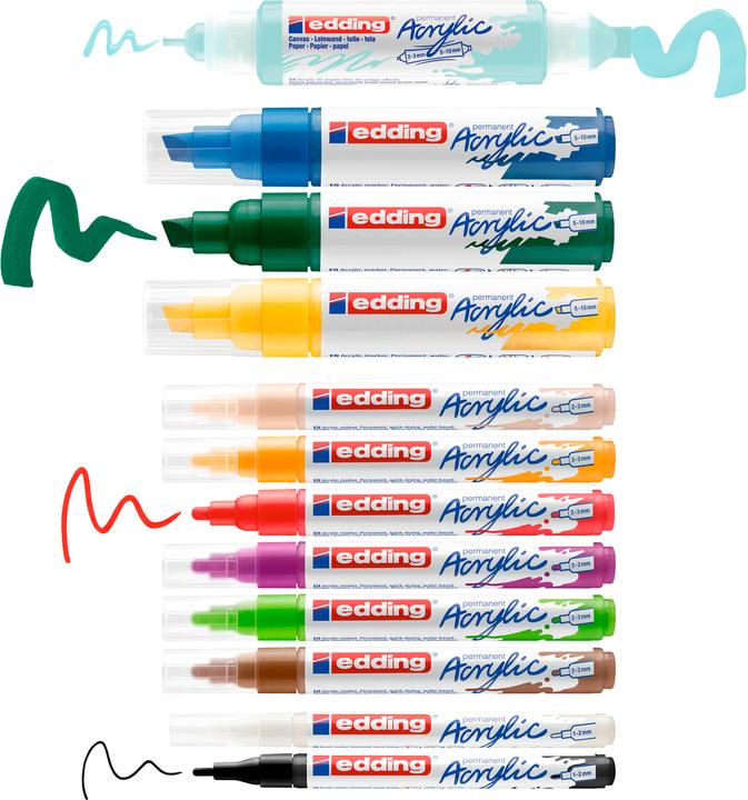 Image du produit Edding Marqueurs acryliques, set de départ 12 pièces (Multicolore, 10 mm, 12 x)