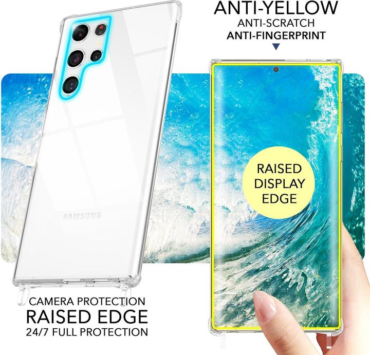 Actual product image Nalia Clear hybrid case with chain to hang around the neck