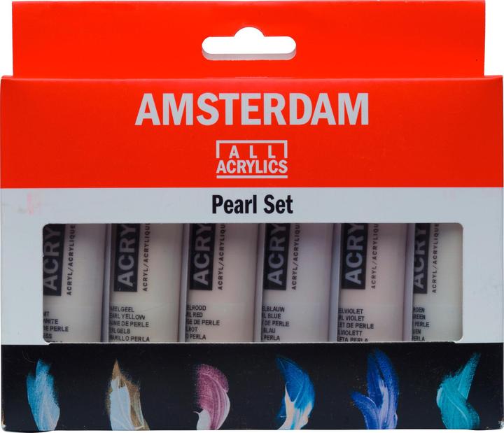 Actual product image Talens Amsterdam Starter Set 17820506 Pearl shades 6x20ml (Pearl white, Pearl yellow, Pearl red, Pearl green, Pearl blue, Pearl violet, 120 ml)