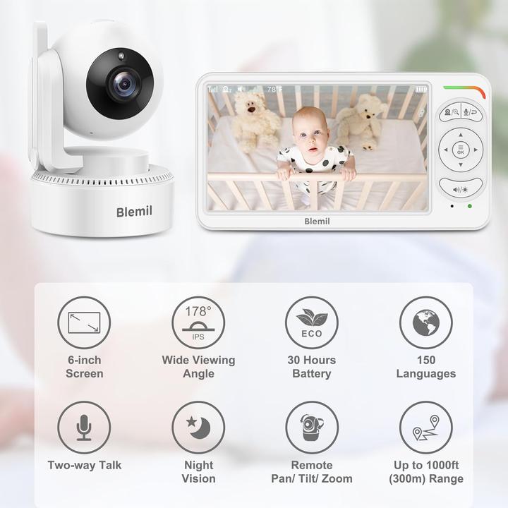 Produktbild Blemil Video Babyphone mit 2 Kameras und Split Screen (Babyphone mit Kamera)