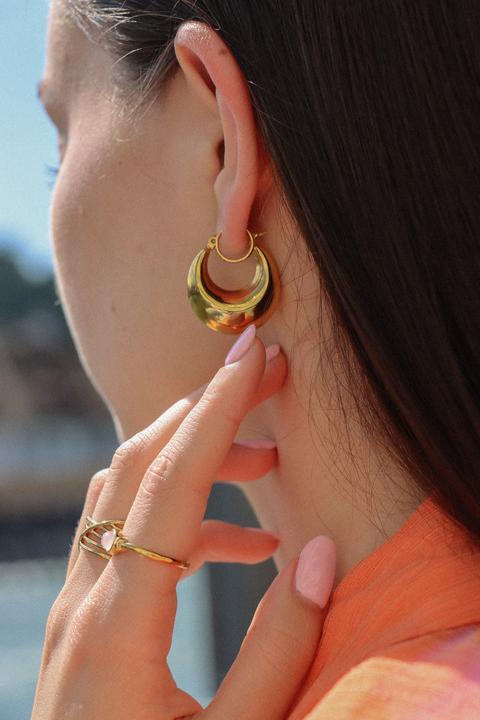 Immagine prodotto Tara Style Bottega Hoop - Orecchini a cerchio (impermeabili) (Acciaio inossidabile placcato oro 18k, 100% impermeabile)