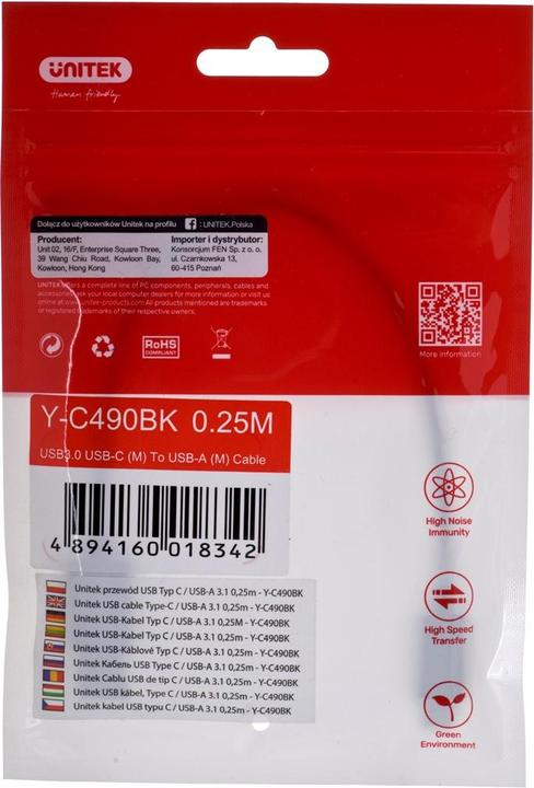 Actual product image Unitek USB A – USB C (0.25 m, USB 3.0)