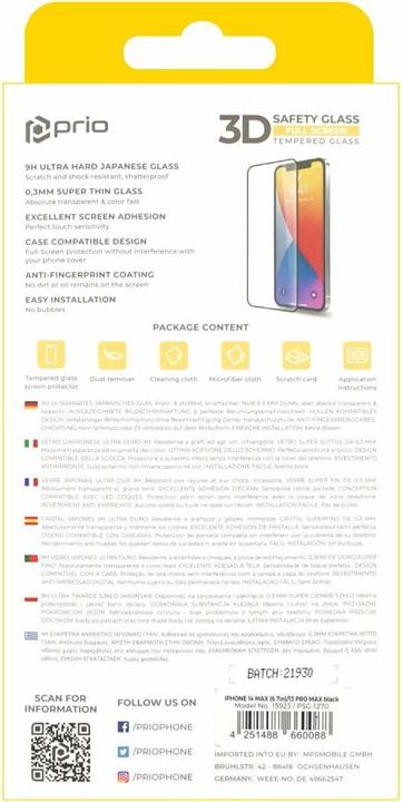 Produktbild prio 3D Tempered Glass Screen Protector for iPhone 14 Plus/13 Pro Max black (1 Stück, Apple iPhone 13 Pro Max, Apple iPhone 14 Plus)