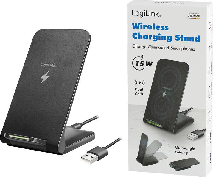 Produktbild LogiLink ZUB Smartphone Stand & WL Charger black (15 W)
