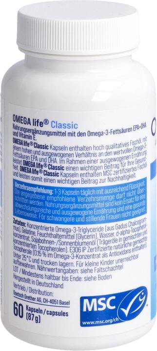 Nutritional values and ingredients Omega-Life Classic Caps 500 mg Ds 60 (60 Piece, Capsules, 128 g)