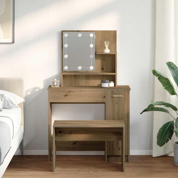 Actual product image VidaXL Schminktisch-Set mit LED-Leuchten Artisan-Eiche Holzwerkstoff (86.5 x 35 x 136 cm)