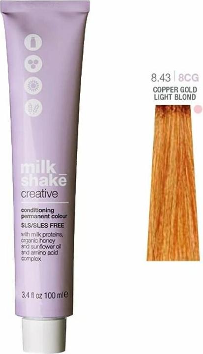 Produktbild Milk_Shake Vopsea permanenta Milk Shake Creative 8.438CG, Blond Deschis Auriu Aramiu, 100ml (8.438CG, Blond Deschis Auriu Aramiu)