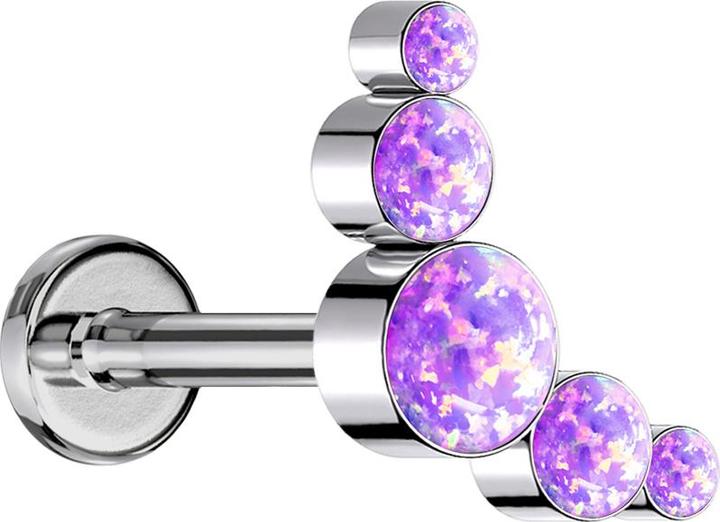 Star Piercing Micro Labret Innengewinde silber fünf Opale violett (ohne Messing, Titan G23)