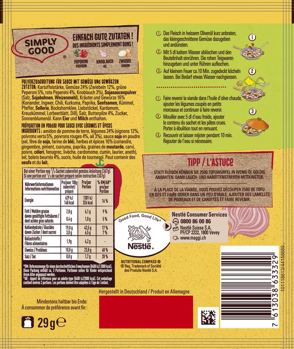 Nutritional values and ingredients Maggi Mix Mah Meeh (29 g)