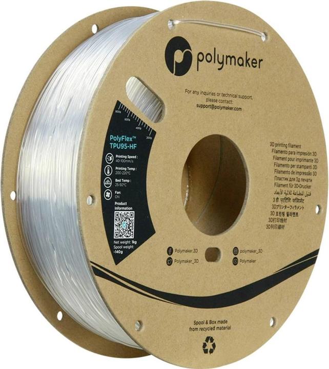 Image du produit Polymaker PD03003 TPU95-HF Filament TPU, Filament souple flexible, Filament haute vitesse, résistant aux UV (TPU, 1.75 mm, 1000 g, Transparent)