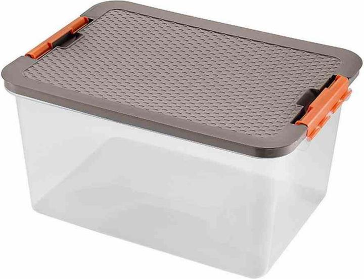 Image du produit Heidrun Bac de rangement en plastique transparent, 52x37x27 cm Contenu : 38 l, couvercle aspect rotin (52 x 37 x 27 cm, 38 l)