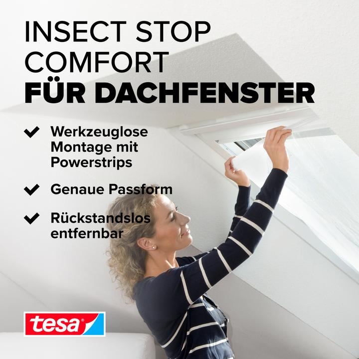 Actual product image tesa COMFORT insect screen for roof windows, with Velcro tape, self-adhesive, without drilling (120 x 140 cm)