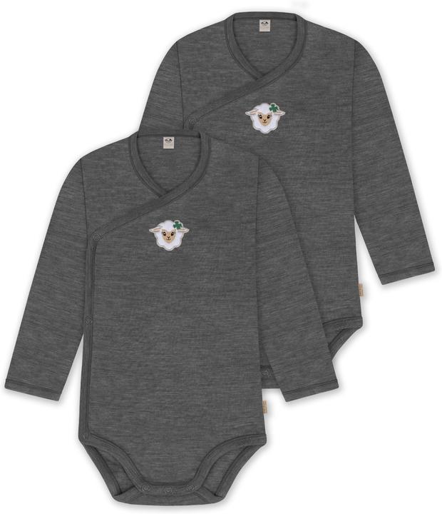 Normani 2er Pack Baby-Body Basic Merino Wickelbody Langarm mit Knopf - 9347