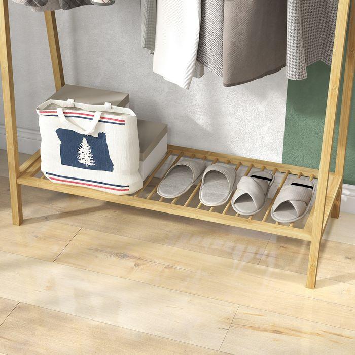 Actual product image Swisshandel24 Coat rack with shoe rack, hat rack, bamboo frame, 110x42x152cm, nature