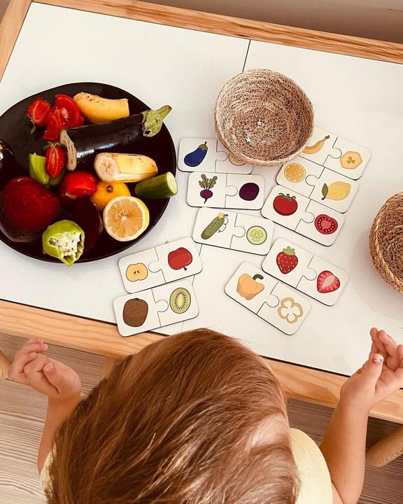 Produktbild Activity Board Hölzerne Früchte und Gemüse Puzzle, 2 Stück Puzzle, Bildungsmaterial, Homeschool Vorschule Karten (20 Teile)