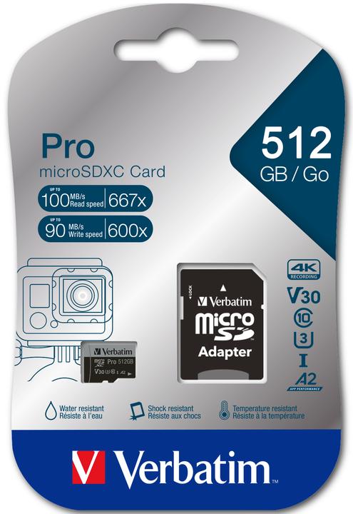 Actual product image Verbatim Pro (512 GB, microSDXC, U3, UHS-I)