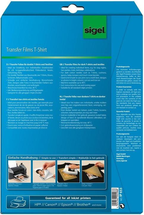 Produktbild Sigel InkJet Transfer Folien für T-Shirts (250 g/m², 6 x)