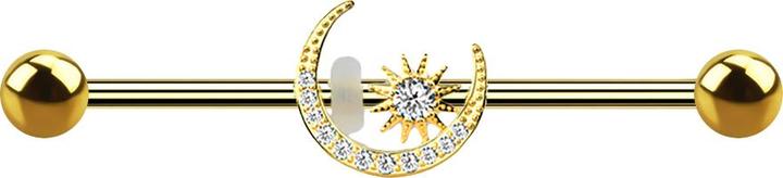 Produktbild Star Piercing Barbell 14k vergoldet mit Mond und Stern (Messing, Chirurgenstahl 316L)