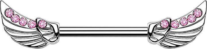 Produktbild Star Piercing Barbell silber Engelsflügel Kristall pink (Chirurgenstahl 316L, Messing)