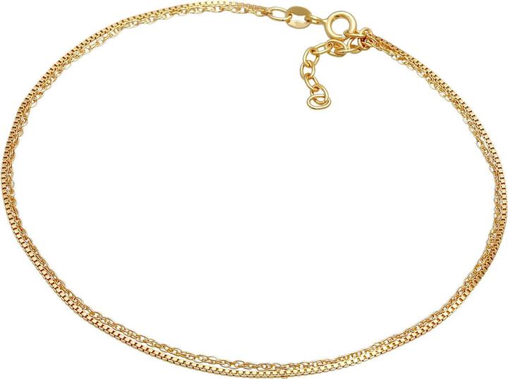 Elli Fussschmuck Kordelkette Gliederkette Basic Layer 925 Silber (925 Sterling Silber vergoldet, 25 cm)