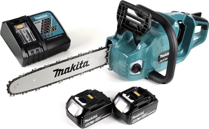 Produktbild Makita DUC 355 RT2 Akku Kettensäge 36V ( 2x18V ) Brushless 35 cm + 2x 5,0 Ah Akku + Ladegerät (Akku Kettensäge)