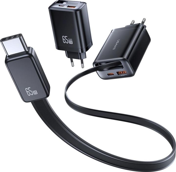 Produktbild Usams CC299 65W Fast Charger With Retractable Type-C Cable (EU) - Xiang Series Black (65 W)