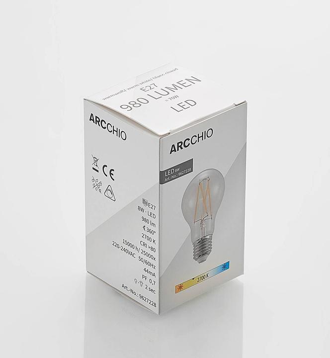 Immagine prodotto Arcchio Lampada LED E27 8W 2.700K filamento, dimmerabile, chiaro (E27, 8 W, 980 lm, 1 x, E)