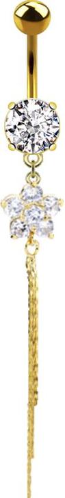 Hollywood Body Jewelry Banane vergoldet mit Kugel und Kugel Kristall silber Anhänger Kristallblume glitzerfaden (Messing, Chirurgenstahl 316L)