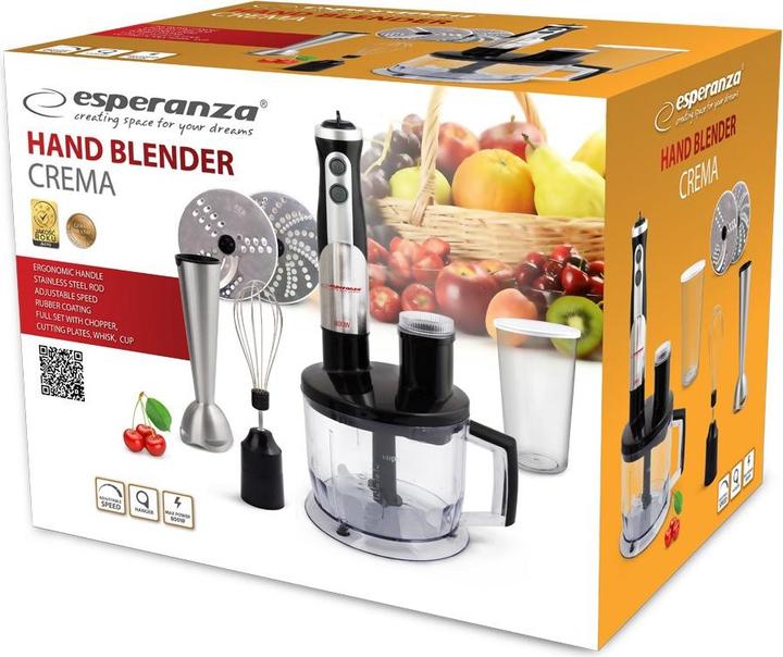 Produktbild Esperanza EKM004 Mixer 0 6 l Pürierstab Schwarz Silber Transparent 800 W