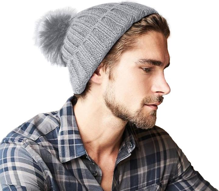Image du produit Beechfield Bonnet tricoté Verbier adulte avec pompon en fourrure synthétique (Taille unique)