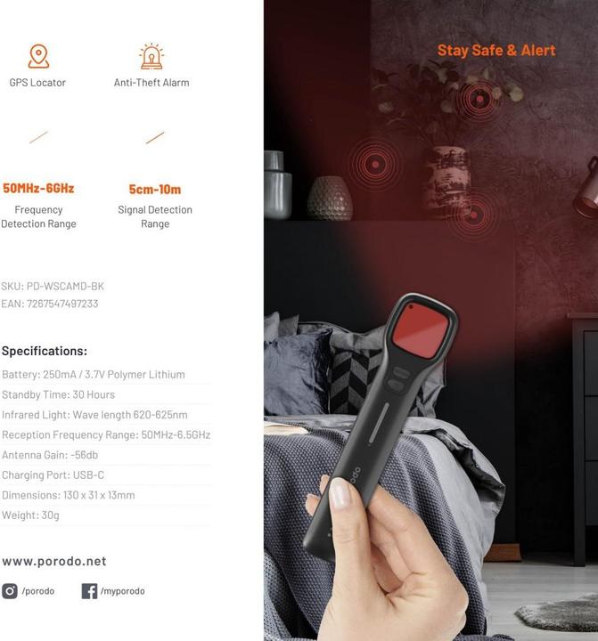 Produktbild Porodo Anti-Spy lnfraded Wireless Detector 250mAh
