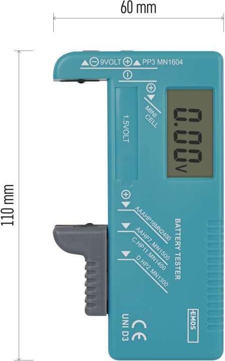 Image du produit Emos Testeur de piles AA, AAA, C, D, 9V, piles bouton