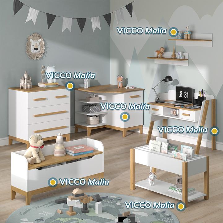 Actual product image VitaliSpa Spielzeugtruhe Malia, Weiss/Eiche, 107.2 x 50 cm mit Sitzbank
