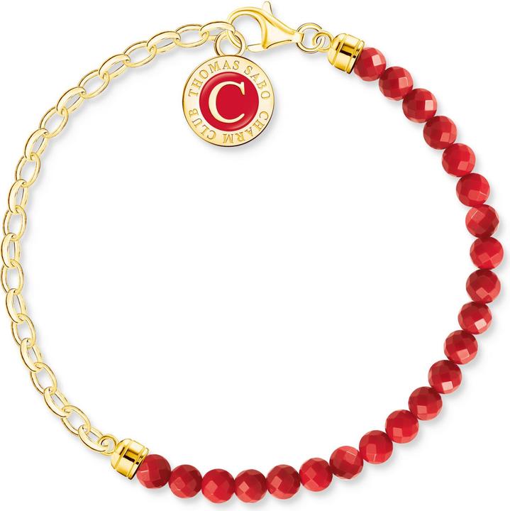 Produktbild Thomas Sabo Member Charm-Armband rote Beads und Gliederelemente vergoldet (17 cm, 925er Silber, Emaille)