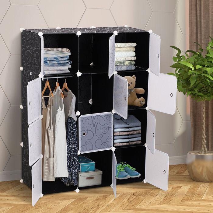 Immagine prodotto Swisshandel24 Armadio Armadio fai da te Sistema di scaffalatura Scaffale a innesto Armadio a cubo con asta (111 x 47 x 145 cm)