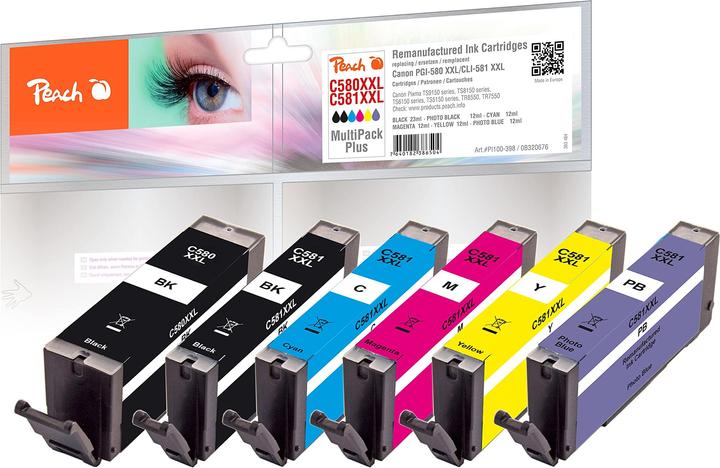 Actual product image Peach Ink Canon PG/CLI-580/1XXL BK, PBK, C, M,Y (M, FC, Y, PBK, C)