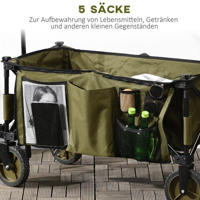 Produktbild Swisshandel24 Bollerwagen Faltbar, Handwagen mit Räder, Bremsen, Tragetasche, 125L Grün