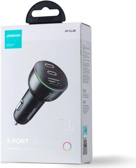 Image du produit Joyroom Chargeur de voiture PD multicolore avec USB-A+ 2 x USB-C 70W - Noir