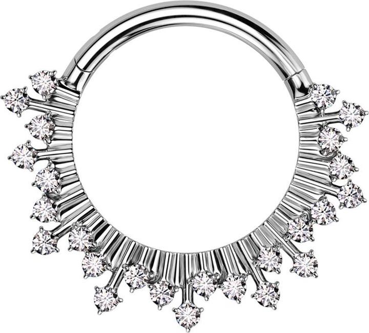 Star Piercing Micro Segmentring klappbar silber Strahlen mit Kristallen silber (ohne Messing, Chirurgenstahl 316L)