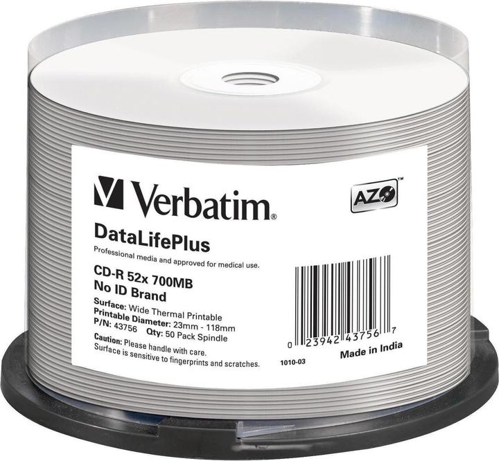 Verbatim CD-R, 700MB, 52x, 50er Wide Thermal bedruckbar (50 x)
